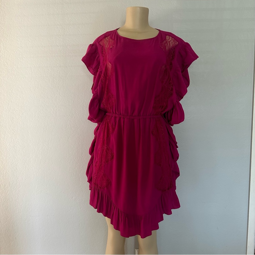 IRO Zestful Short Sleeve Ruffle Mini Dress Fushia S - Picture 7 of 13